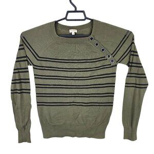 Womens Cremieux Green & Black Striped Sweater Crewneck Long Sleeve Size XS